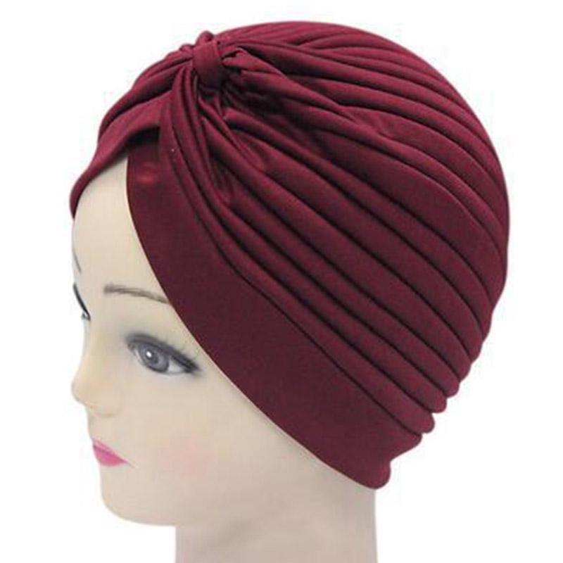 Hot Sale Knotted 1PC Stretchy Hot Sale Adult Headband Turban Popular Muslim Hat For Women High Quality Chemo Indian Cap Hijab Bandanas Head Wrap