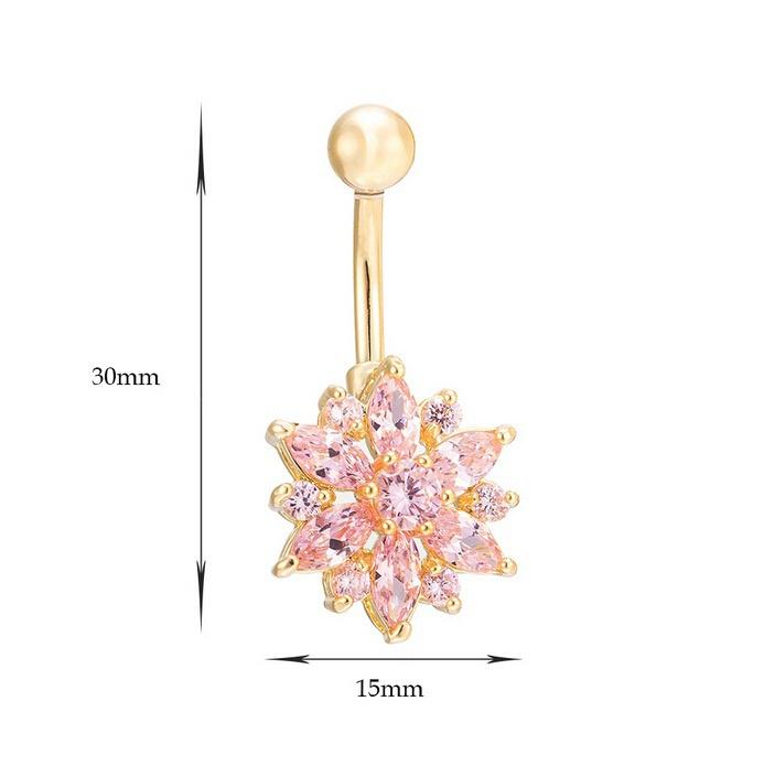 1Pc Gold Plated Rhinestone Body Piercing Belly Ring Bars Barbells Button Navel Flower Cluster