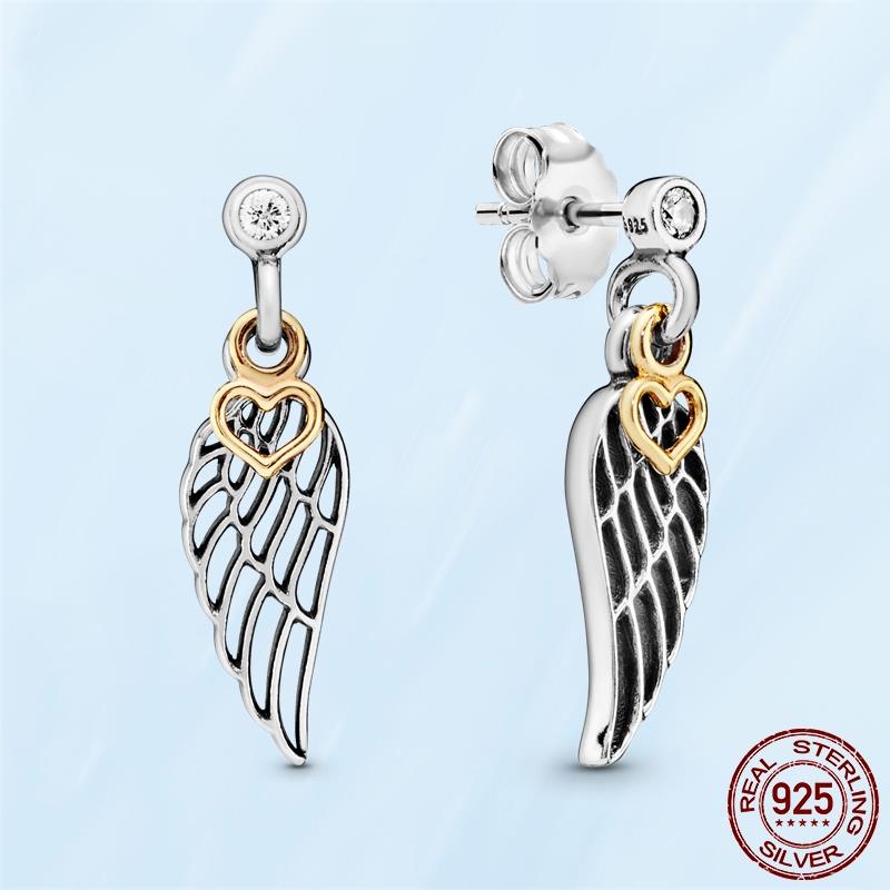 Настоящие оригинальные серьги-гвоздики из стерлингового серебра 925 пробы с цветком маргаритки и перьями в форме сердца, подходят женщинам, модные ювелирные изделия, подарок на помолвку