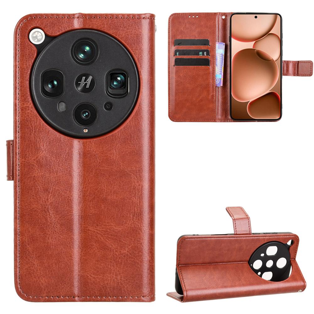 For Oppo Find X8 Ultra 5G PU Leather Case with Strap Crazy Horse Texture Phone Wallet Cover