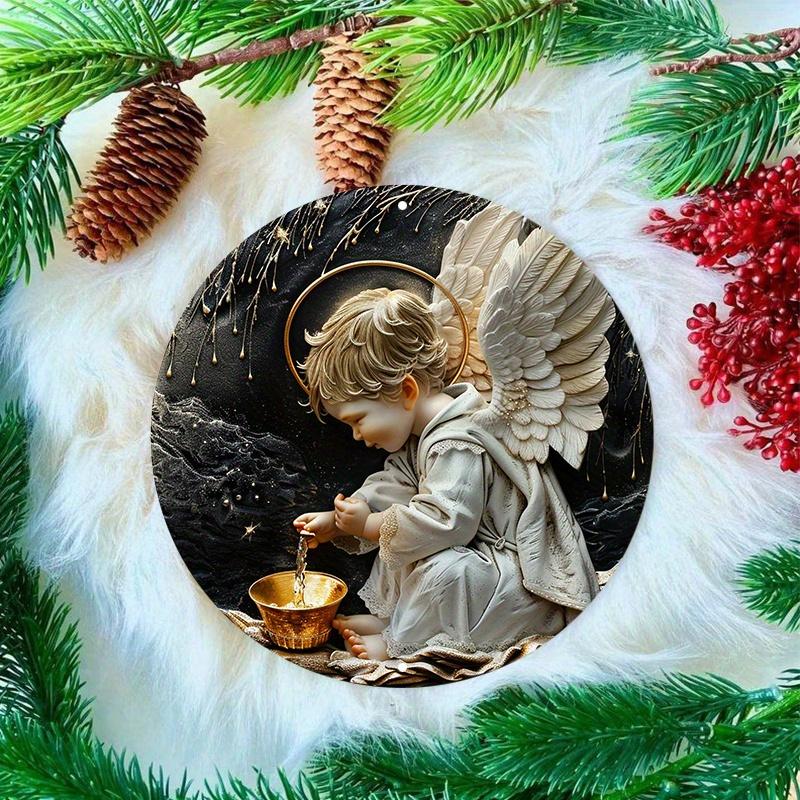 Маленький мальчик-ангел, деревянная табличка, декор для стены, деревянная, круглая художественная табличка, украшение для улицы или помещения, дверная вешалка, Angeli