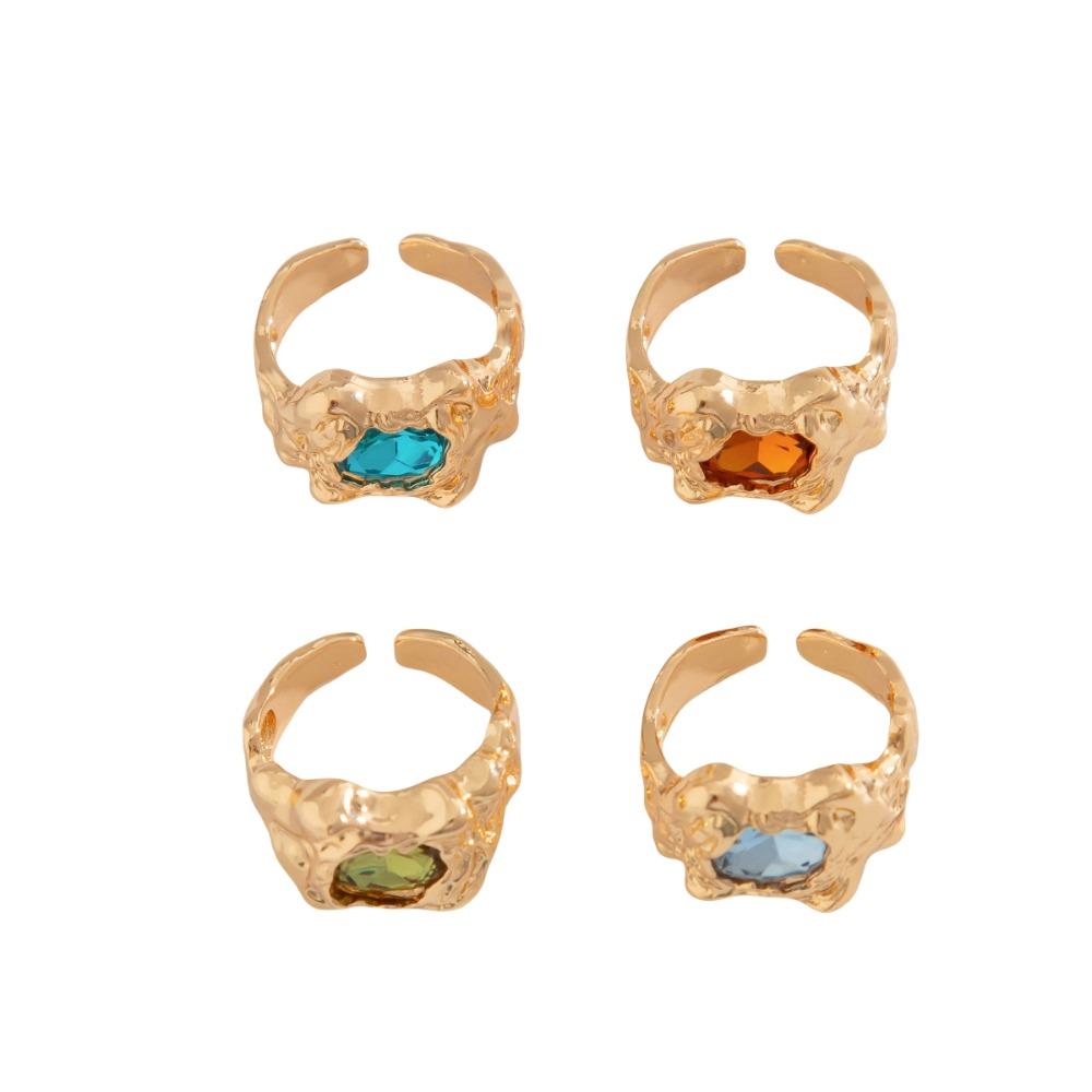 4Pcs Gold Silver Rhinestone Open Ring Irregular Exaggerate Rings Colored Gemstone Rings  Party