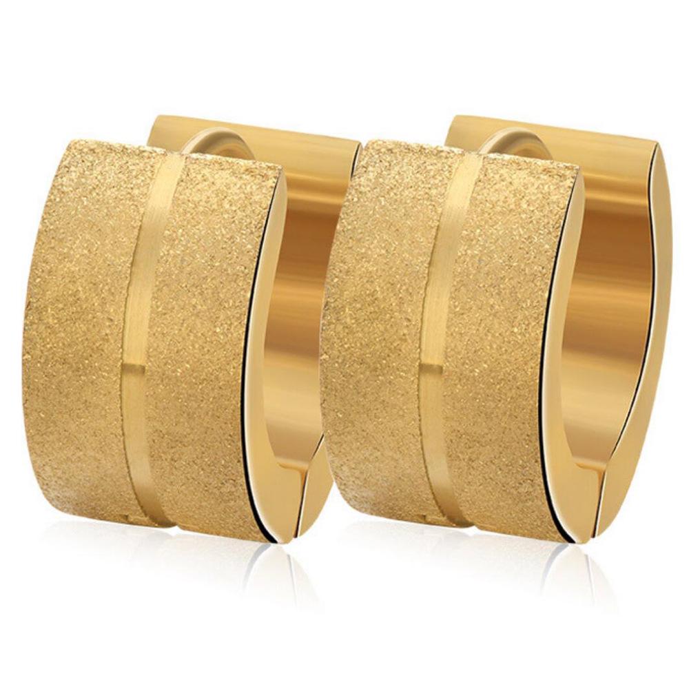 European & American 4MM Black Double Row Frosted Titanium Steel Hoop Earrings