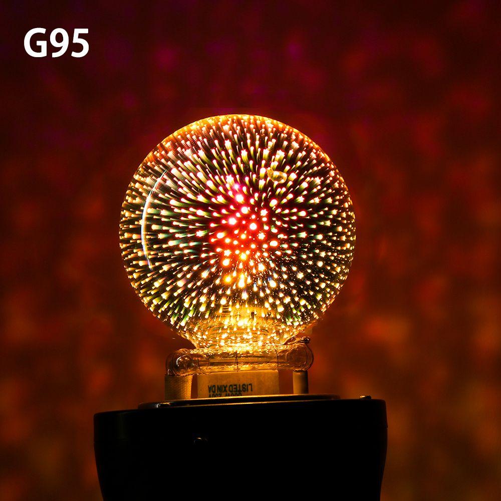 Шаровой светильник 3 Вт, винтовой разъем, держатель E27, стеклянная лампа Эдисона, 3D лампа для фейерверков, вечерние лампы