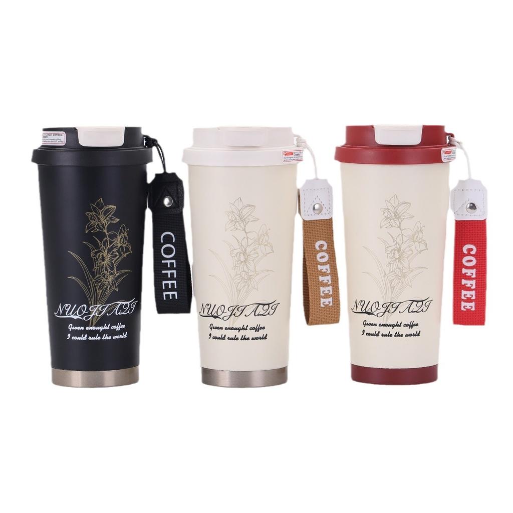 New Stainless Steel Thermos Cup High Appearance Level Bell Flower Portable Double Drink Coffee Cup Large Capacity Straw Cup