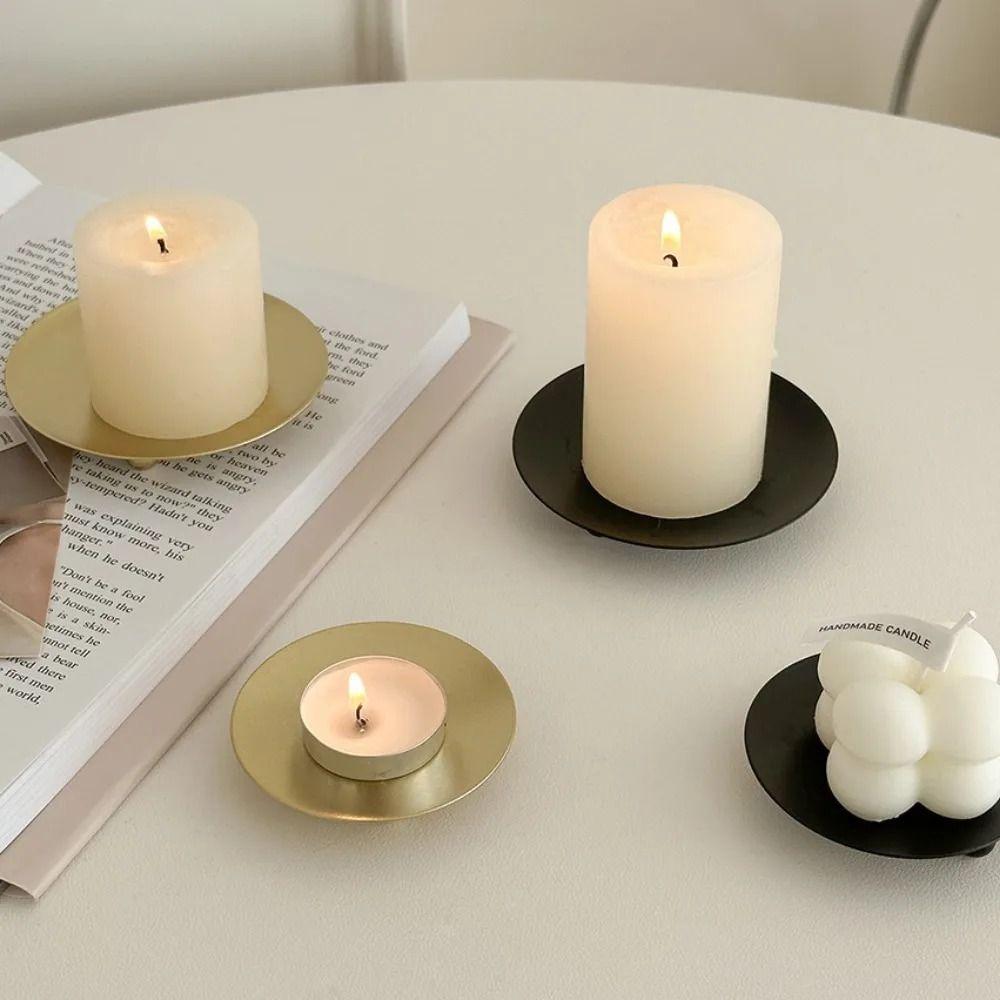 Black Pillar Metal Plate Round Candle Base Tray Creative Iron Candle Holder  Banquet