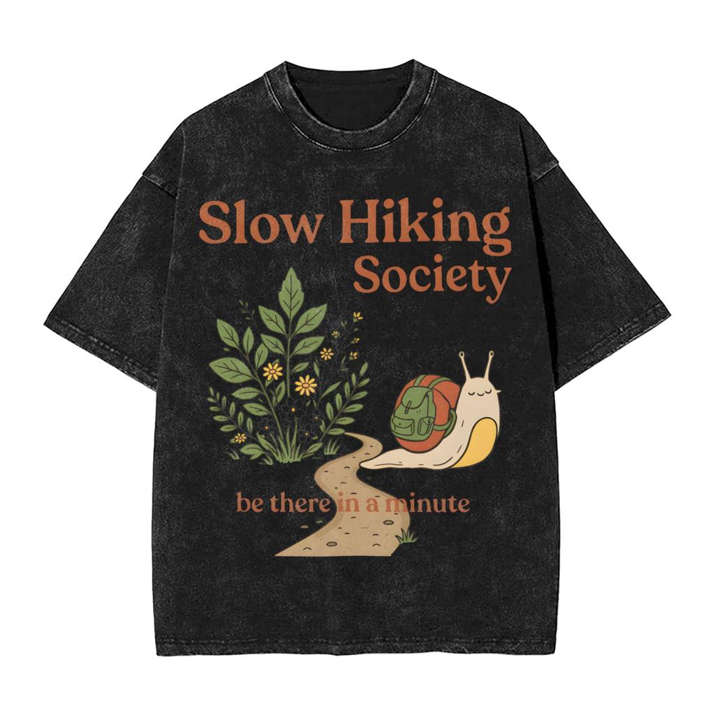 Sloth Hiking Team T Shirts Hip Hop Washed Short Sleeve Oversize Tshirts Vintage For Men Women Tops Streetwear Printed Tees
