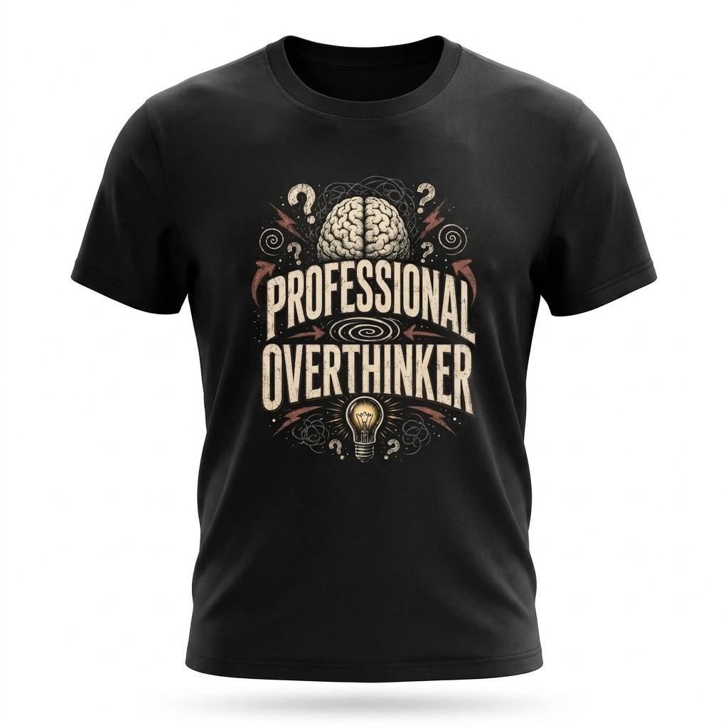 Professional Overthinker Funny Anxiety Brain Humor Black T-Shirt
