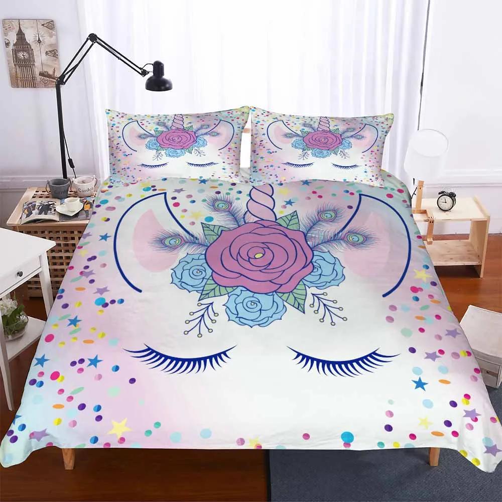 Супермягкие зимние комплекты покрывал для кровати 135x200 140x210см Твин Детская кроватка Постельное белье Двуспальный Односпальный комплект Единорог Кроватка Детское постельное белье 3d