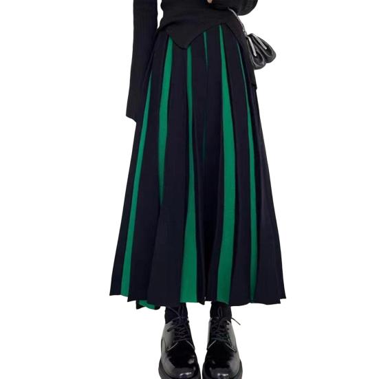 Женская миди-юбка с высокой талией, лоскутная цветная плиссированная юбка, осенняя вязаная юбка, универсальная, удобная для повседневной носки