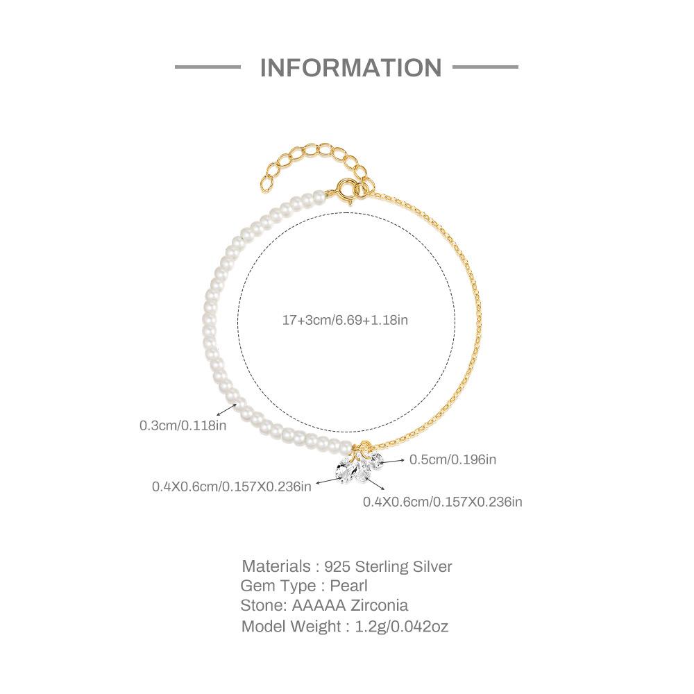 Браслет, Заменяемый Неправильный Цирконий Серебро S925 Стерлинговое Серебро Цепочка из Половинчатого Жемчуга Браслет с Дизайном