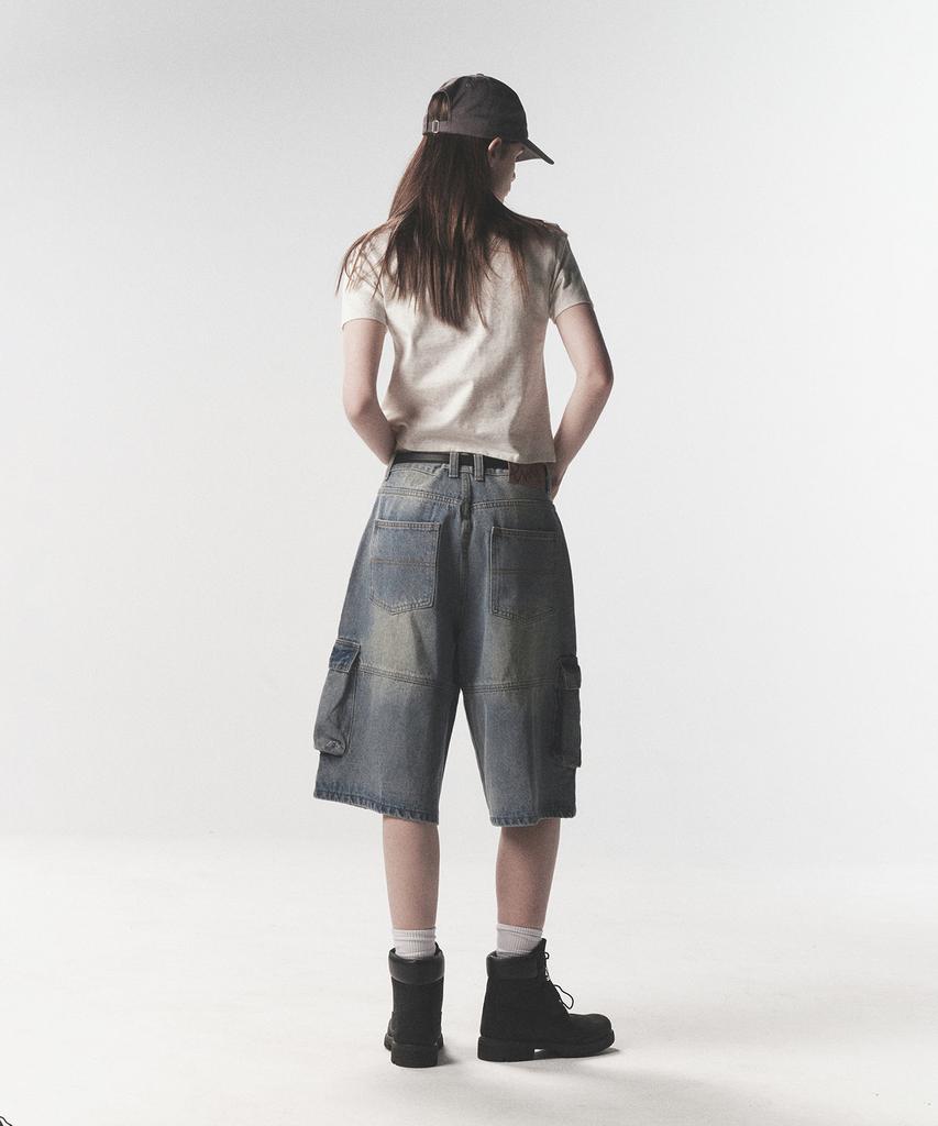 PHYSICAL DEPARTMENT Bermuda Cargo Denim Pants_Vintage Blue