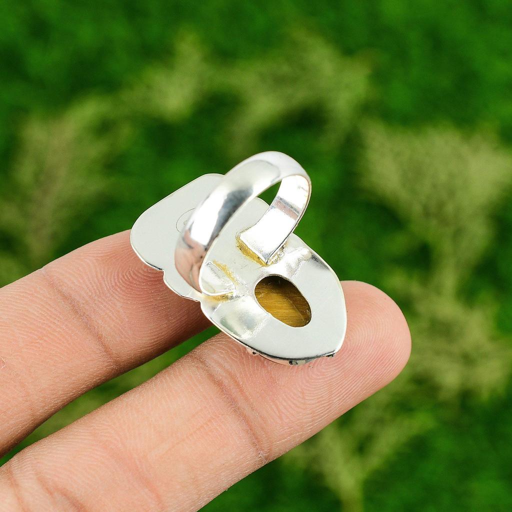 Gift For Women Multi Stone Flower Ring Size 9 925 Silver Natural TigerS Eye