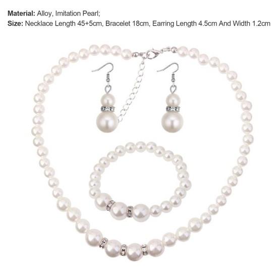 Элегантное женское ожерелье из искусственного жемчуга, 3 шт., серьги-крючки, браслет, свадебные украшения, подарок