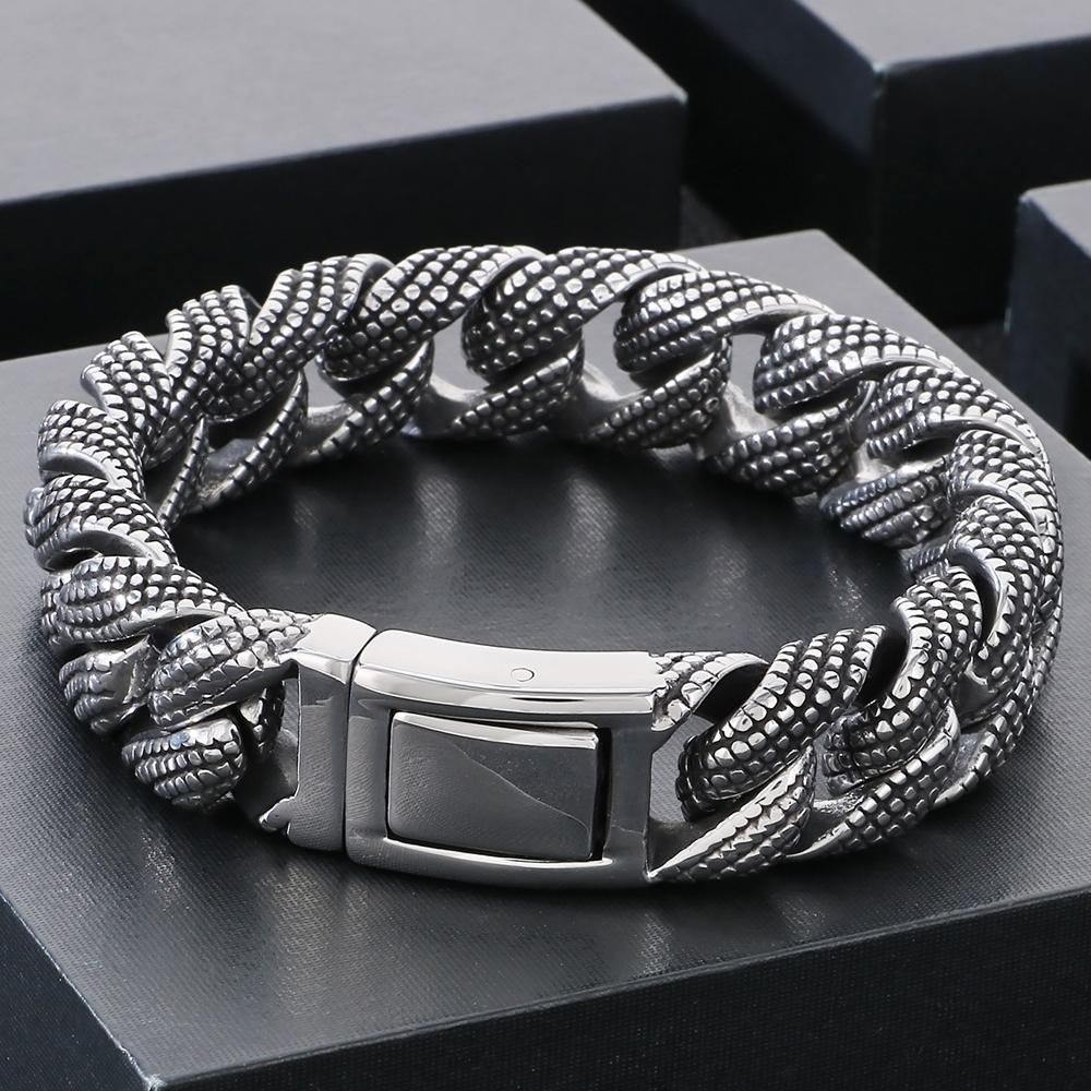 Готические мужские браслеты винтажные 15 мм ширина сплошная нержавеющая сталь панцирный кубинский звено цепи браслет мужские мужские ювелирные изделия подарки 2 цвета