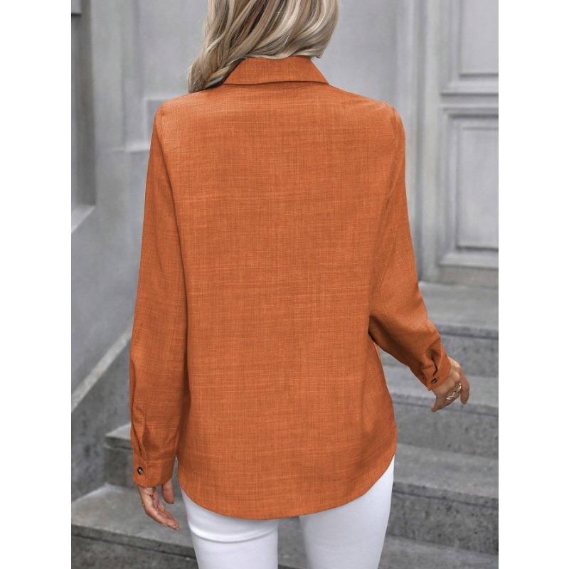 VEZFAA Женская мода, повседневные весенне-осенние однотонные рубашки-поло с длинным рукавом и принтом, блузки и рубашки