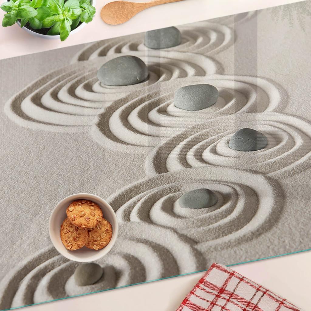 Glass Kitchen Chopping Board with Graphics Zen Stones Sand 80x52 cm