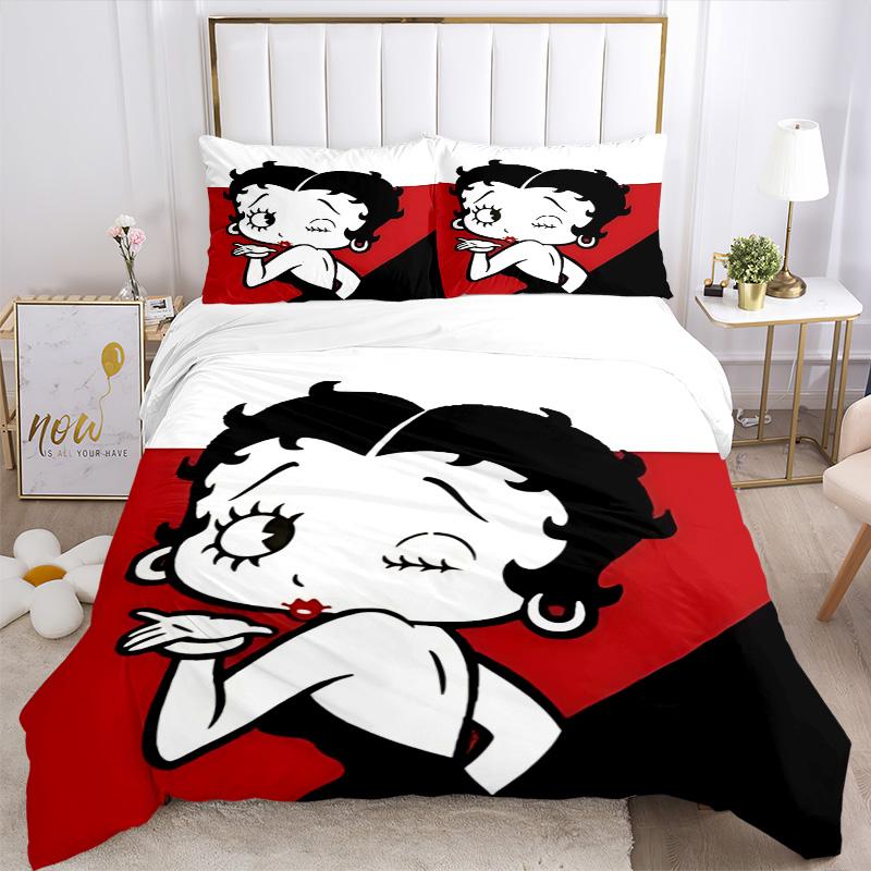Betty Boop Heart Print 3Pcs Bedding Setduvet Cover With 2 Bedropillowcase Home Birthday Gift