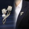 Fashion Elelgant Women Minimalist Pearl Full Diamond Brooch Tulip French Brooch New Clothing Accessories Jewelry Creative Gifts