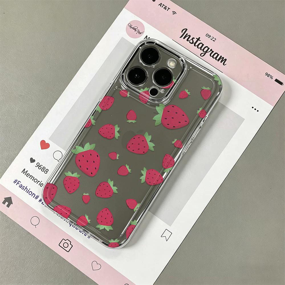 Прозрачный силиконовый чехол с полным принтом клубники для iPhone 12 14 Plus 11 16 13 17 15 Pro Max, тонкий защитный чехол с защитой от пожелтения