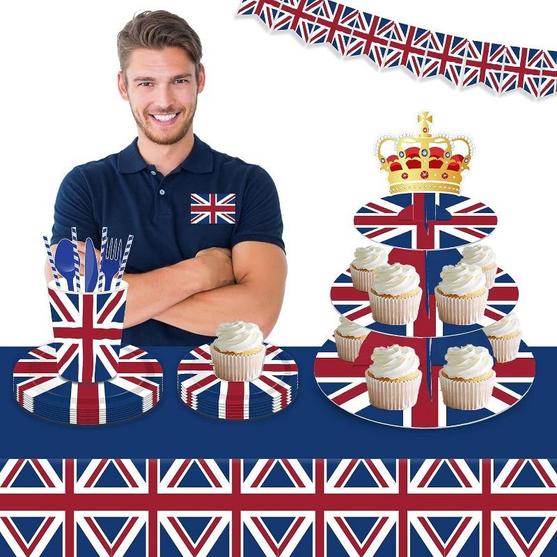 3 Tier British Party Cupcake Stand British Flag Cake Stand United Kingdom Party Cardboard Cake Tower Stand UK England Cupcake Tower