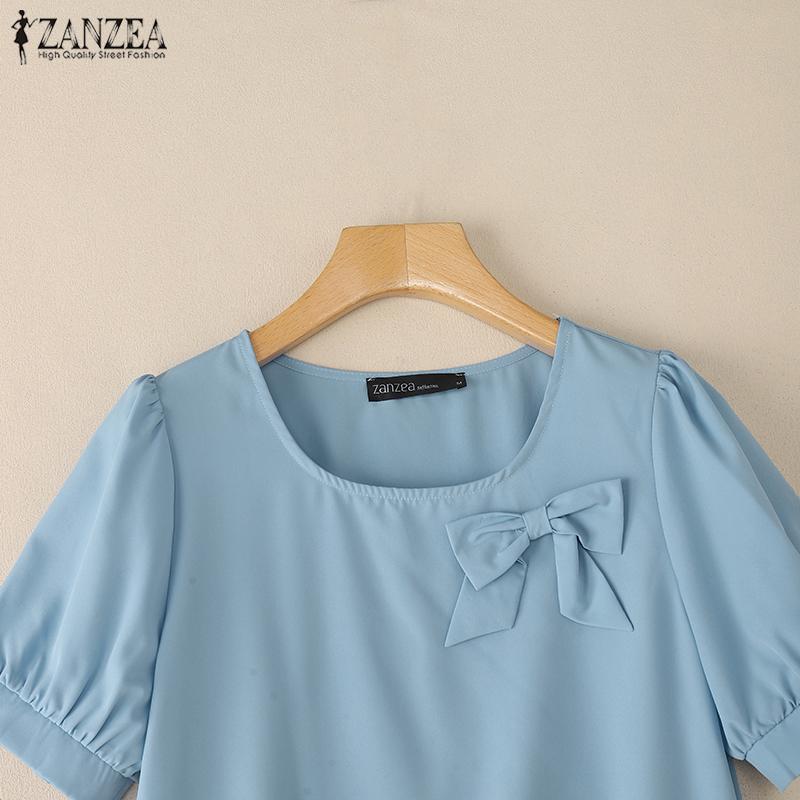 ZANZEA Women Casual Round Neck Summer Short Sleeve Blouse