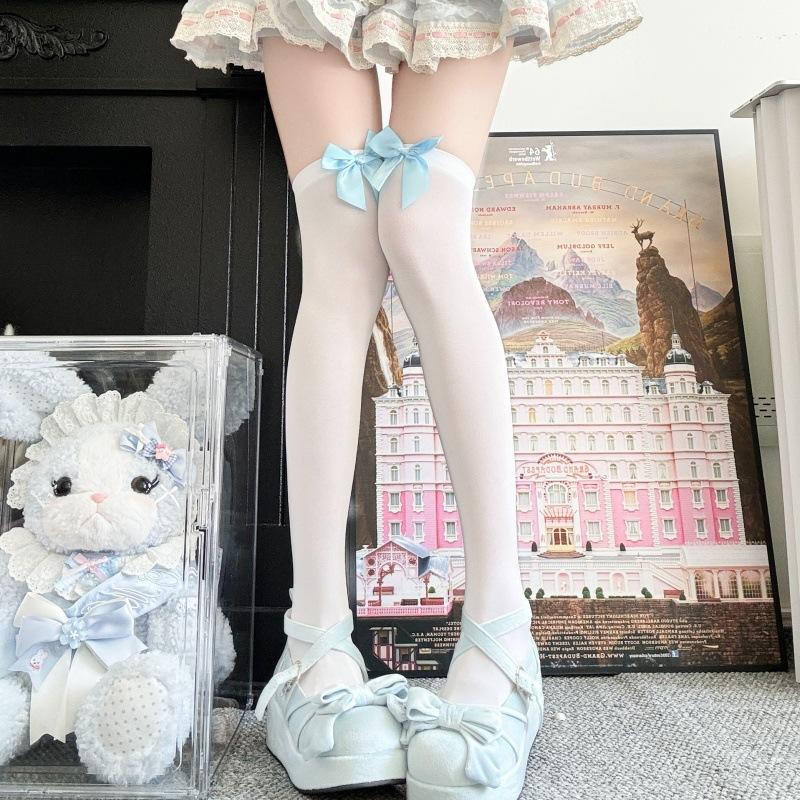 Japanese Jk White Knee Socks Summer Bow Black And White Knee Socks Sweet Bow Stockings Pure Desire Girl