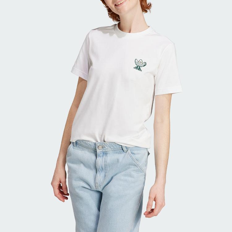 Adidas Футболка Originals Graphic Tee с принтом мультяшного логотипа, спортивная футболка с коротким рукавом, женские топы, белые IN4128