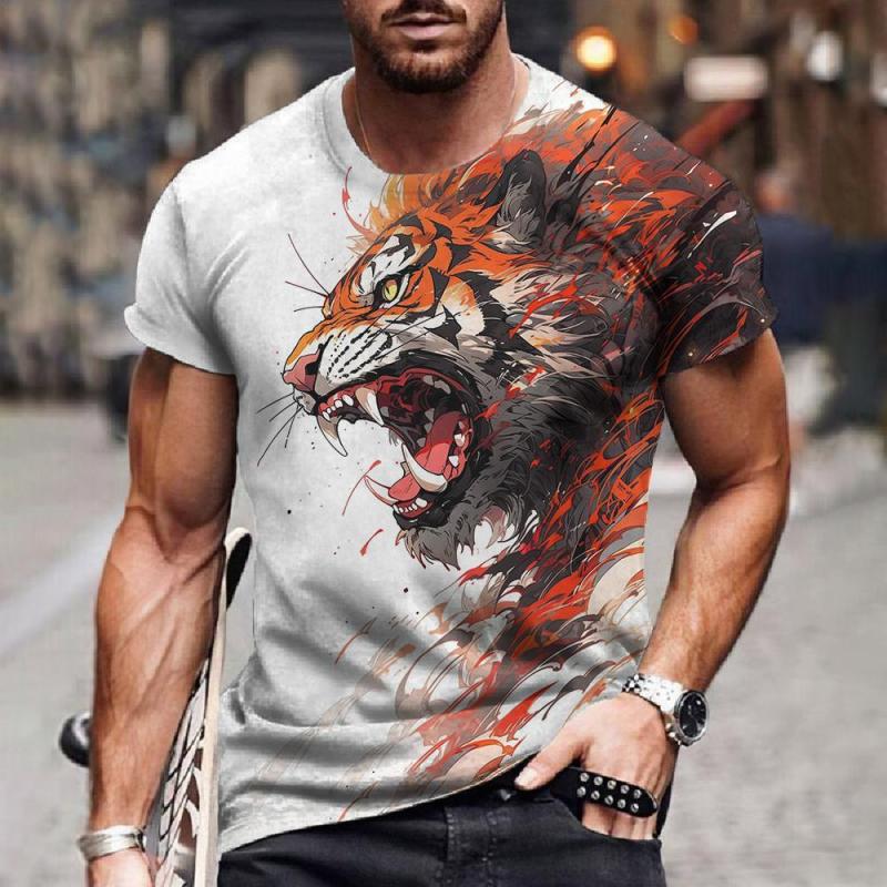 Футболки с изображением животных для мужчин, футболка с коротким рукавом и принтом тигра 3D, модная уличная одежда, летний свитер с круглым вырезом, повседневная одежда больших размеров