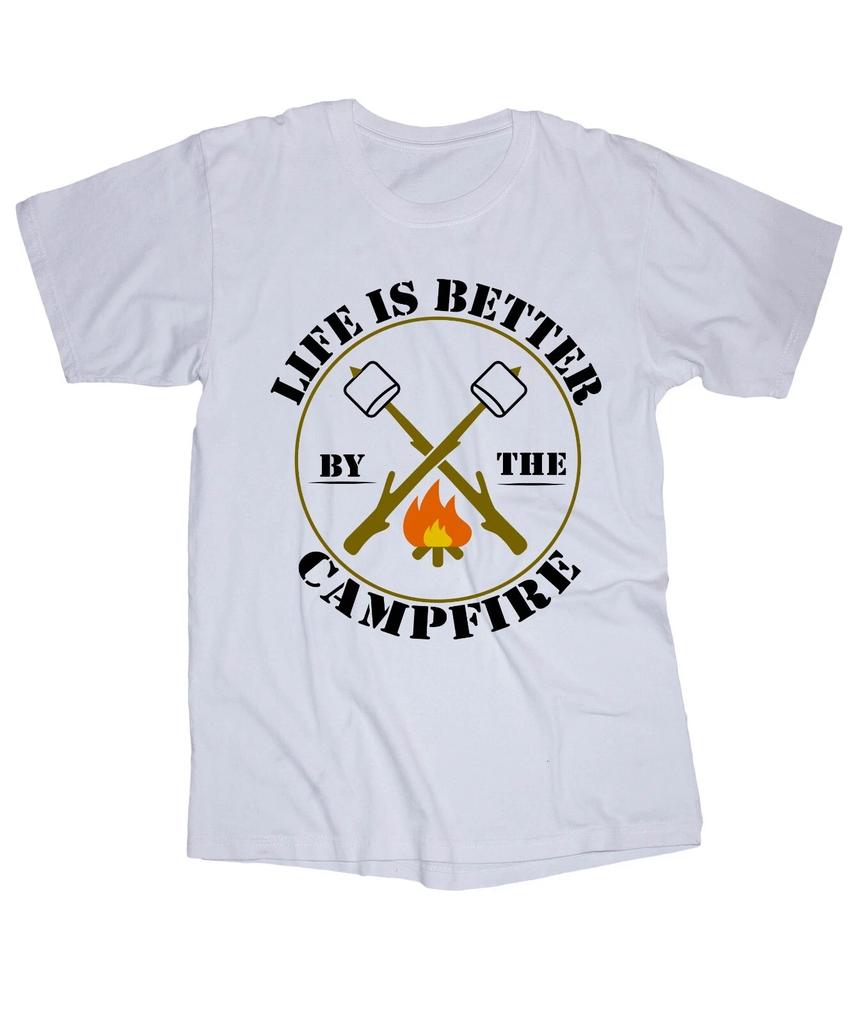 Life is better by the Campfire white T-shirt outdoor living River Boating Lake