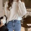 Knitwear Spring Autumn New Thin Loose Lace Patchwork Lazy Style Gentle Top Base Layer Knitwear Long Sleeve