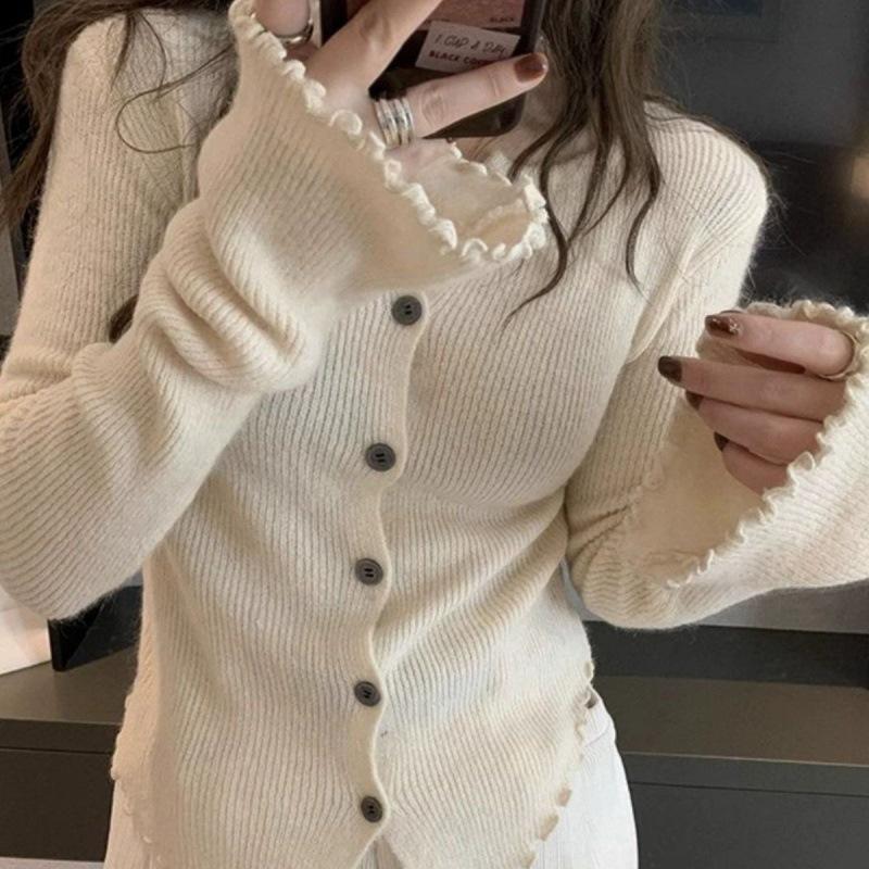 Вязаные кардиганы женские однотонные с V-образным вырезом простые корейские модные универсальные топы Y2k повседневные свитера эстетичная одежда