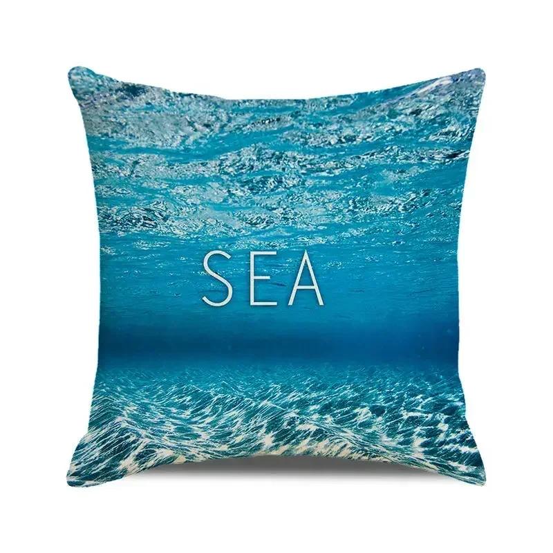 45x45 cm Blue Ocean Style Square Cushion Cover Beach Coconut Grove Sunset Scenery Print Pillowcase Home Decor Pillow Cover