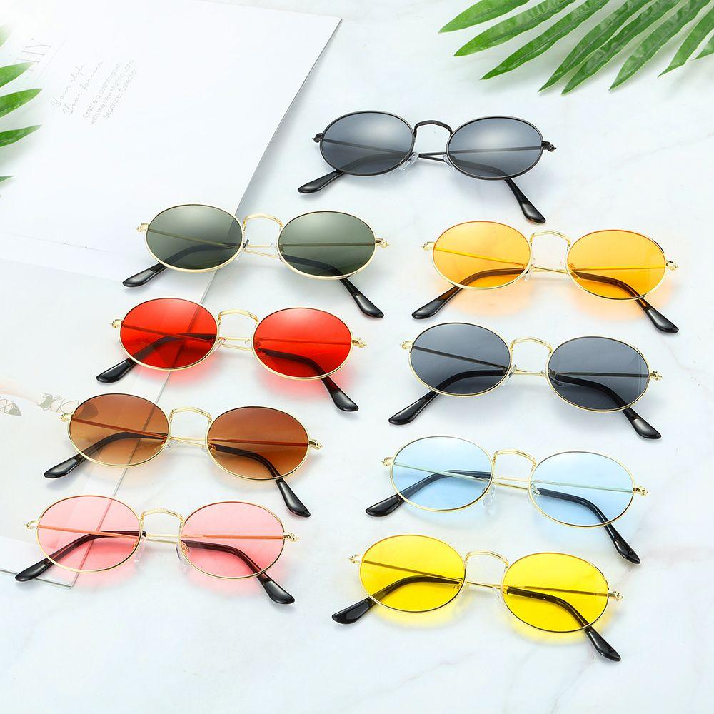 Unisex UV400 Metal Small Frame Gradient Mirror Glasses Oval Sunglasses Men's Shades Sun Glasses