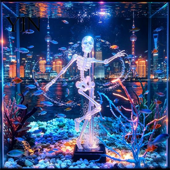 Underwater Halloween Accessories Dancing Skeleton Bubbler Aquarium Decoration, Movable Pneumatic Fish Tank Ornament Betta Ornaments with 1-Meter