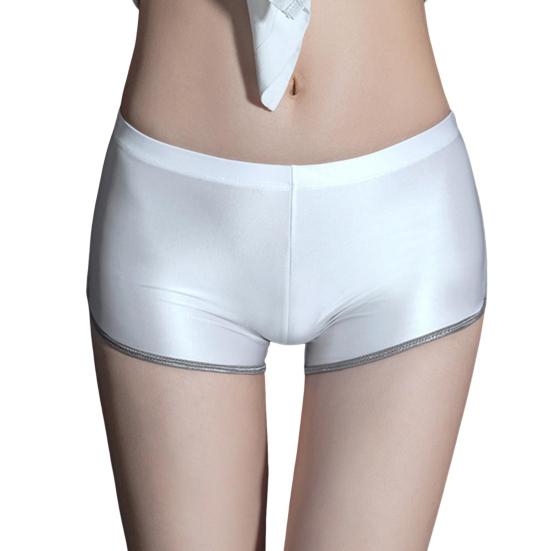 Women Underpants Smooth Ice Silk Solid Color Mid Waist Moisture-wicking Slim Fit High Elasticity Daily Wear Lady Boxers