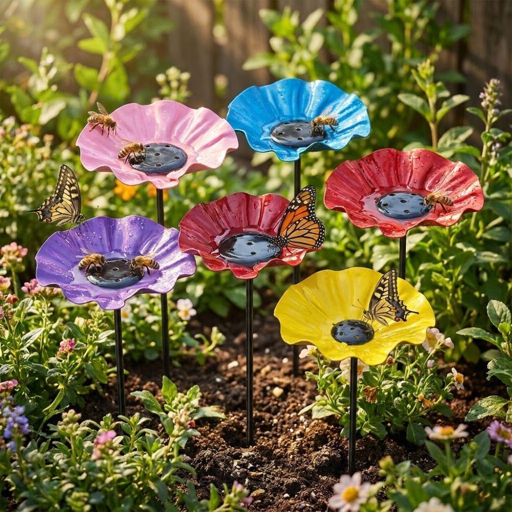 Handcrafted Garden Metal Flower Stake Sturdy Iron Bird Water Feeder  Backyard