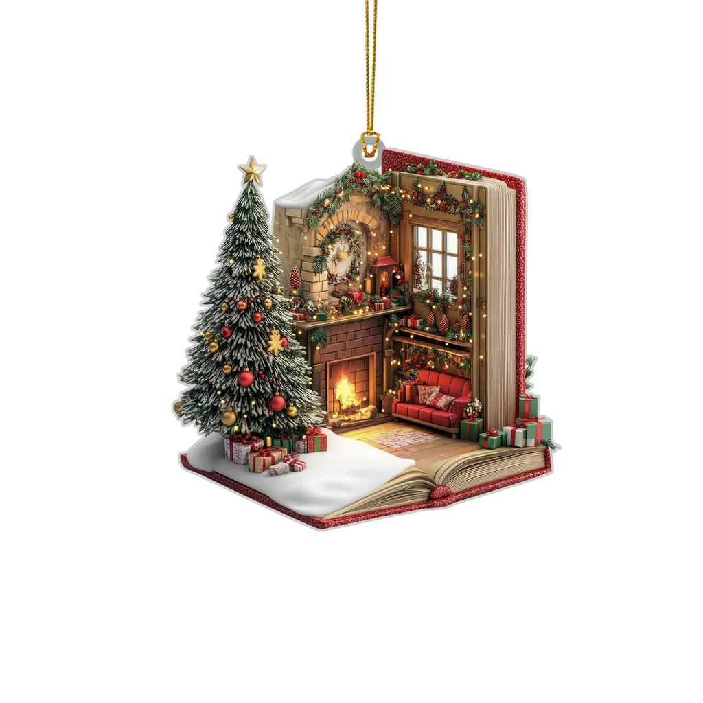 Рождественское 2D Плоское Украшение Форма Книги Дерево с Чашкой Кофе Звезда Праздничный Домашний Декор Уникальное Украшение в Литературном Стиле