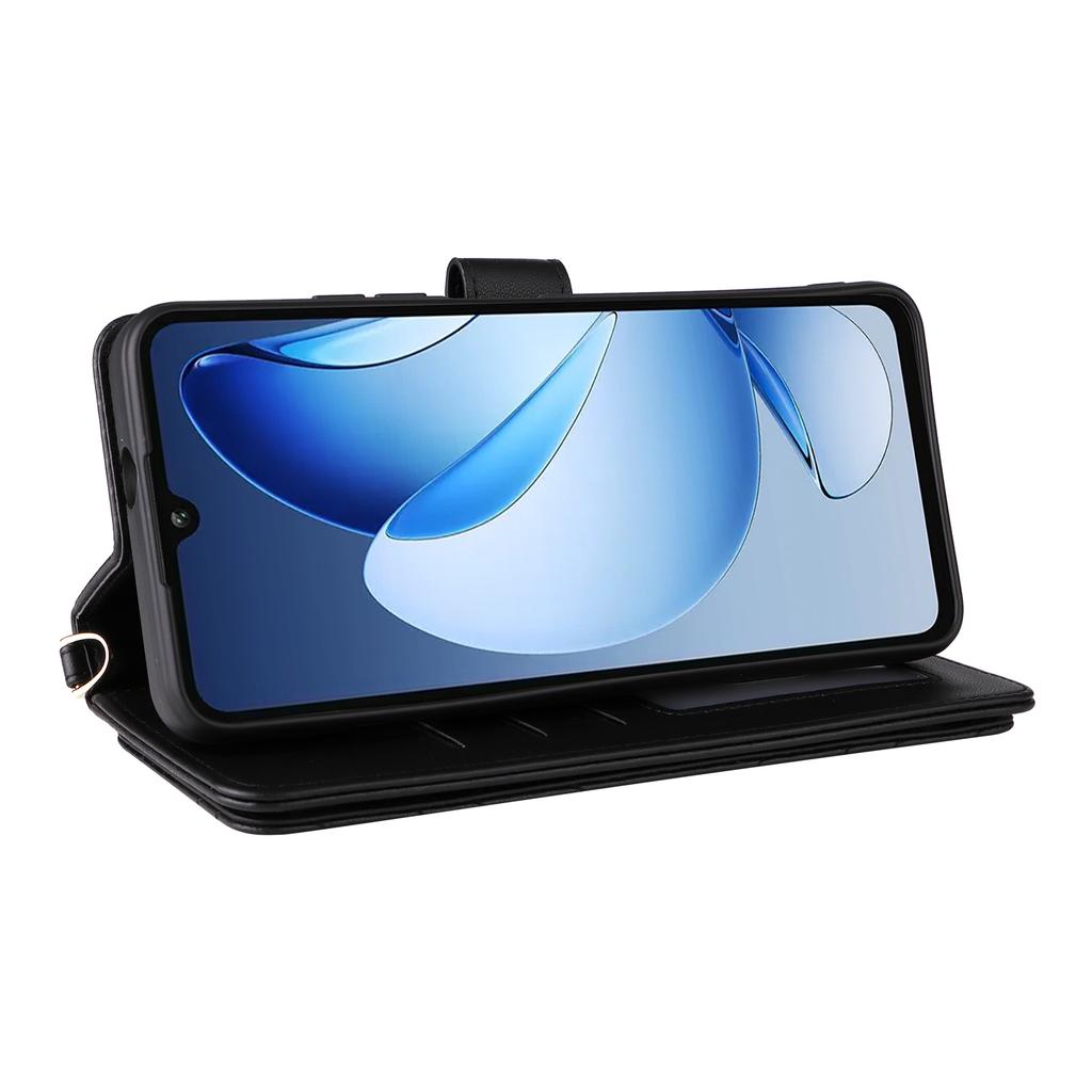 For Oukitel C60/C60 Pro Case with Shoulder/Wrist Strap Leather Phone Cover Stand Wallet