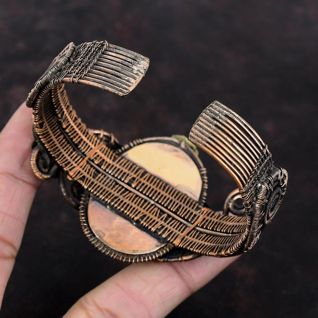 Медный браслет с чароитом, медный браслет, обернутый проволокой, регулируемый браслет-манжета, натуральный драгоценный камень, медные ювелирные изделия, подарок для него, манжета с цветком ручной работы