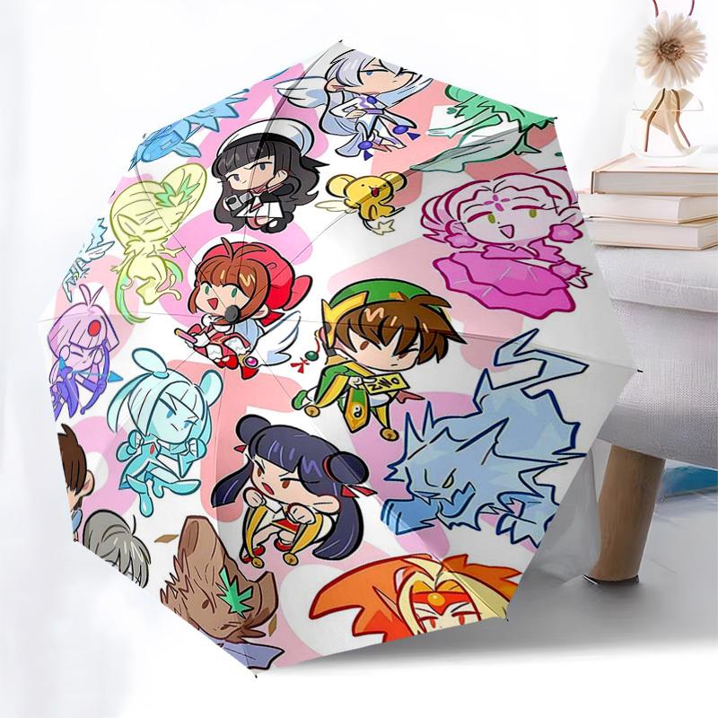 1pc Outdoor Umbrella with Chibi Characters | Automatic Opening & Closing | Portable 3-Fold Design | 8-Rib Iron Frame | Perfect Gift for Fans, Tra