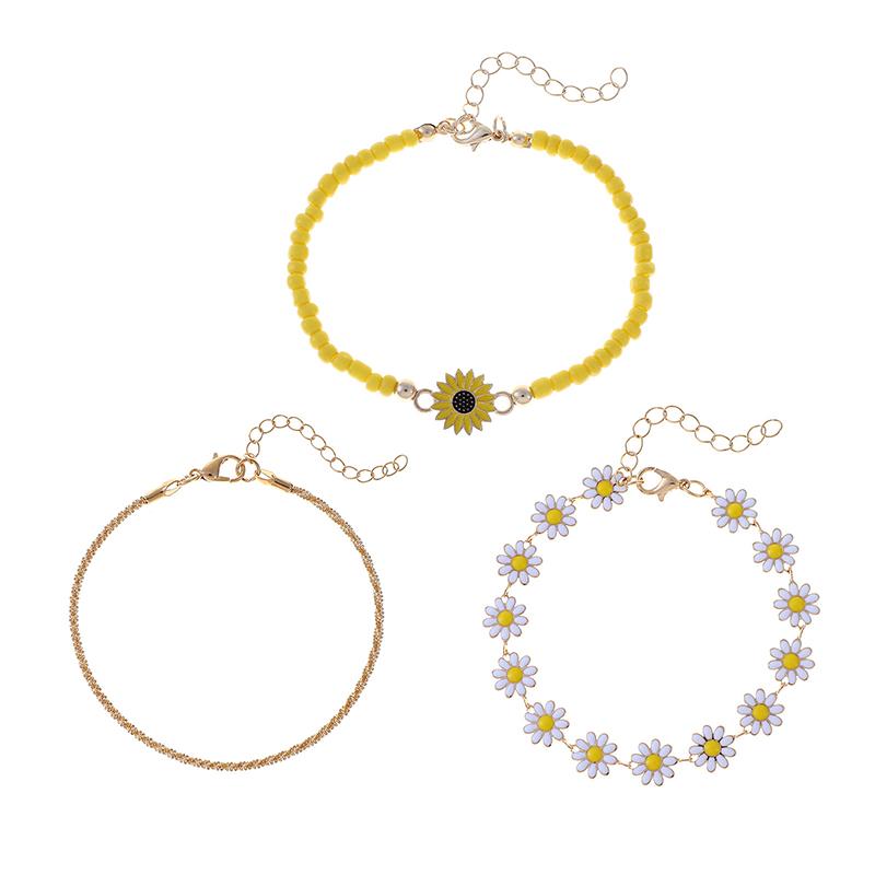 3 шт. милый кулон в виде цветка маргаритки браслет на щиколотку набор для женщин богемный бисерный подсолнух штабелируемый ручная цепочка ювелирные изделия аксессуары
