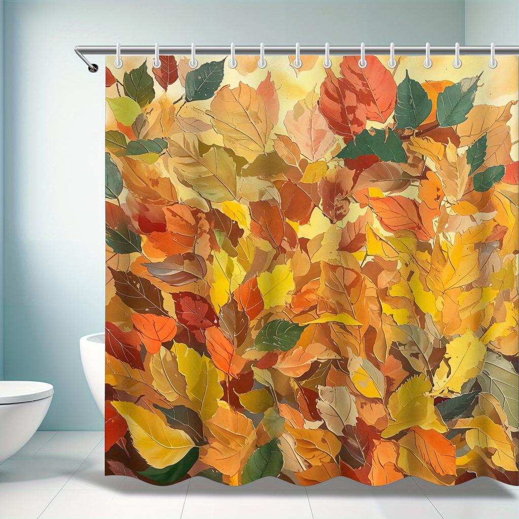 Autumn Leaves Bath Curtain - Vibrant Fall Colors & Nature Design, Waterproof Home Decor Adds Warmth To Your Bathroom