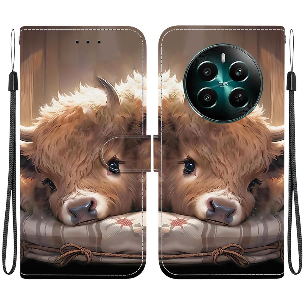 Чехол-книжка из искусственной кожи ручной работы для Realme 12+ / Realme 12 Plus, противоскользящий, противоударный чехол с ремешком на запястье и рисунками кошек с сердечками/розами