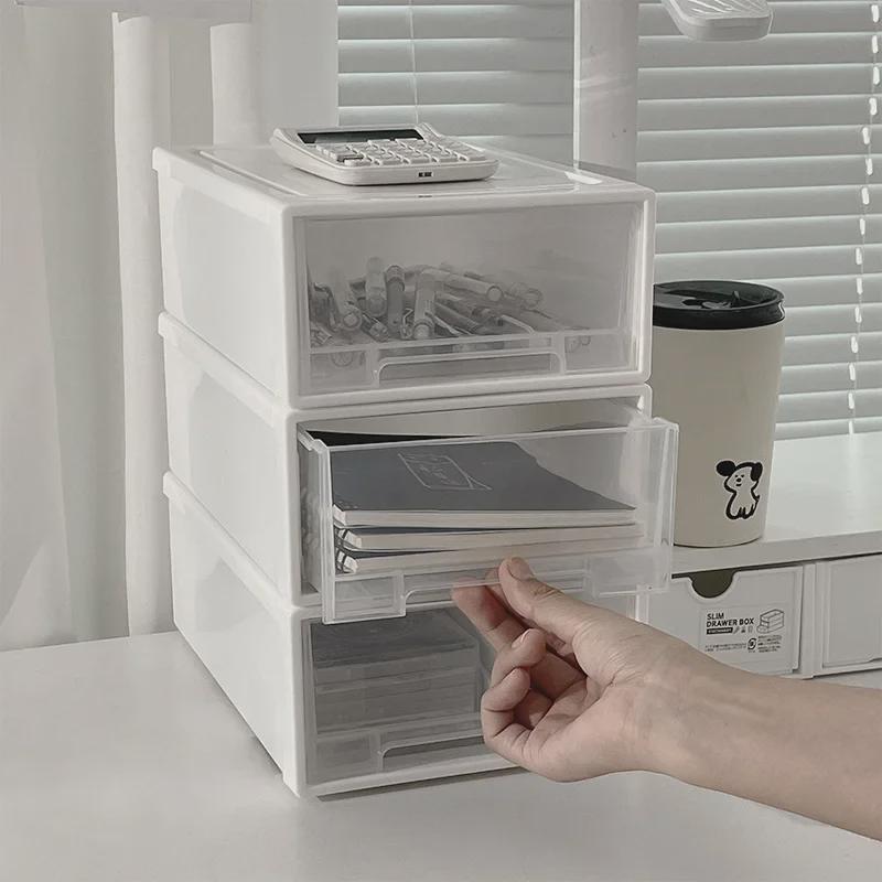 Штабелируемый прозрачный настольный ящик для хранения вещей для общежития и канцелярских принадлежностей