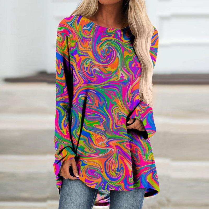 GMXIA Women's Fashion Casual Summer Long Sleeve O-Neck Blouses & Shirts