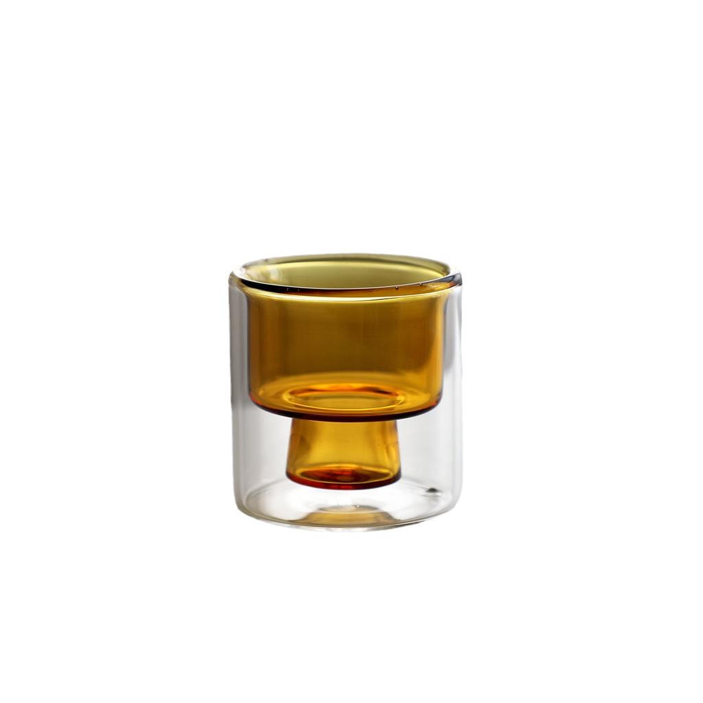 High Borosilicate Double-deck Glass Coffee Cup High Temperature Resistance Color Inner Liner Espresso Cup Insulated Coffee Cup