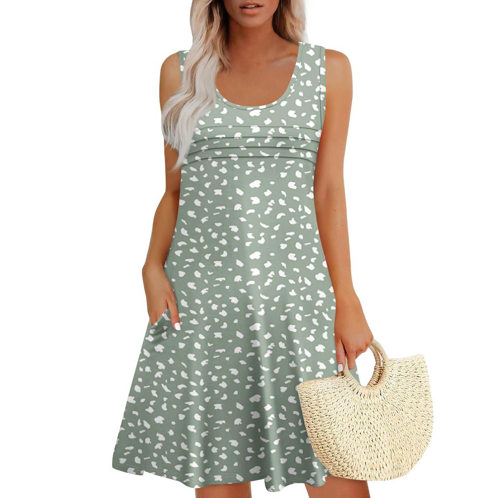 Женские летние платья Свободные сарафаны без рукавов Платье с карманами