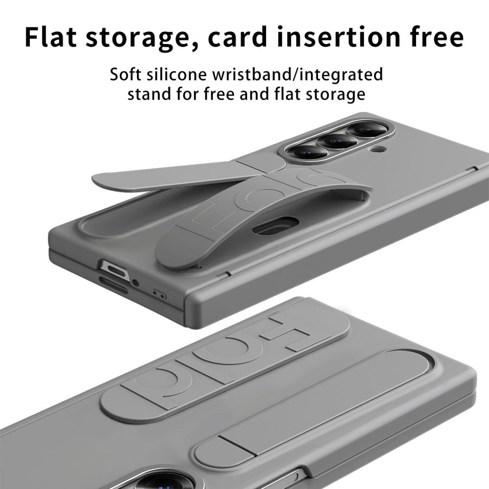 Силиконовый Ремешок на Запястье Складная Подставка Слот для Карты Кошелек Чехол Для Samsung Galaxy Z Fold 7 6 5 4 5G Ударопрочный Мягкий Бампер