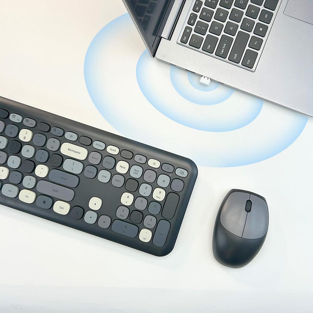 Mofii Беспроводная мышь и клавиатура, набор круглых клавиш, цветная клавиатура, женская офисная беспроводная клавиатура, полноразмерная клавиатура для пишущей машинки